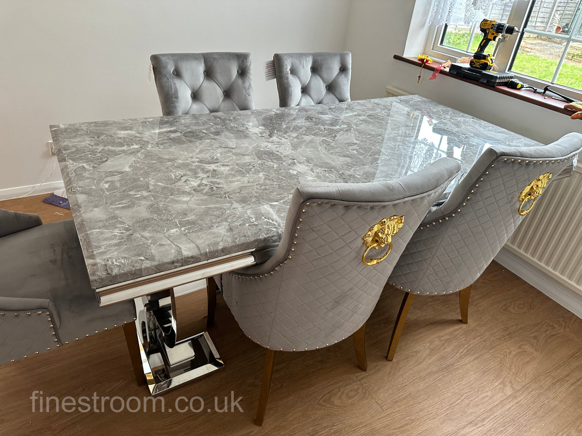 Grey Gold Ariana Dining Table With Light Grey Gold Majestic Chairs