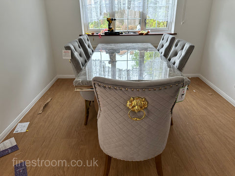 Grey Gold Ariana Dining Table With Light Grey Gold Majestic Chairs