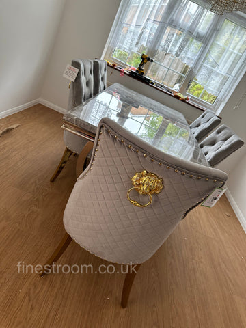 Grey Gold Ariana Dining Table With Light Grey Gold Majestic Chairs