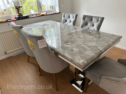 Grey Gold Ariana Dining Table With Light Grey Gold Majestic Chairs