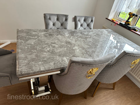 Grey Gold Ariana Dining Table With Light Grey Gold Majestic Chairs