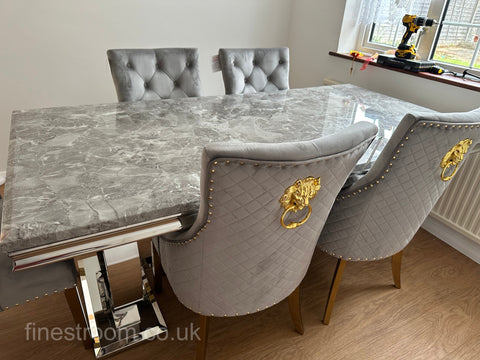 Grey Gold Ariana Dining Table With Light Grey Gold Majestic Chairs
