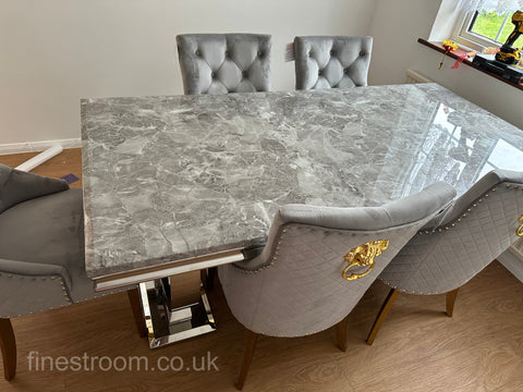 Grey Gold Ariana Dining Table With Light Grey Gold Majestic Chairs