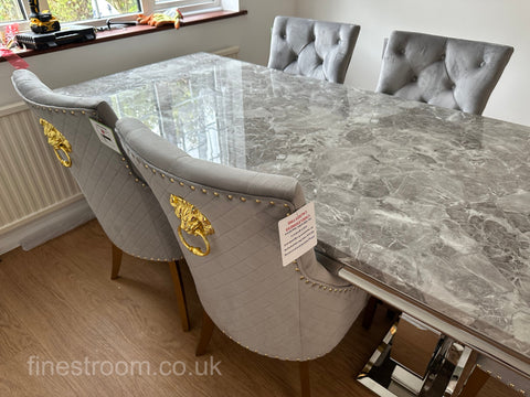 Grey Gold Ariana Dining Table With Light Grey Gold Majestic Chairs