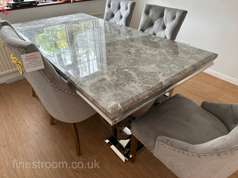 Grey Gold Ariana Dining Table With Light Grey Gold Majestic Chairs