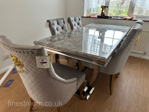 Grey Gold Ariana Dining Table With Light Grey Gold Majestic Chairs