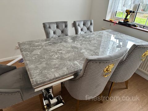 Grey Gold Ariana Dining Table With Light Grey Gold Majestic Chairs