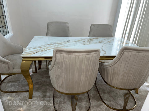 Kata Gold Louis Dining Table With Chelmsford Gold Chairs