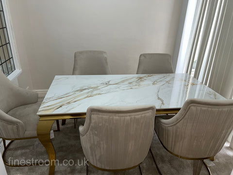 Kata Gold Louis Dining Table With Chelmsford Gold Chairs