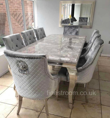 Grey Louis Dining Table With Silver Majestic Chairs