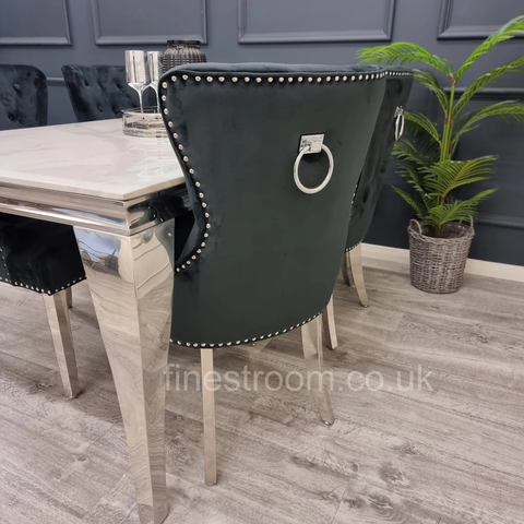 White Louis Dining Table With Black Valencia Chairs