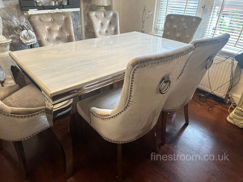 Cream Louis Dining Table With Champagne Isabelle Chairs