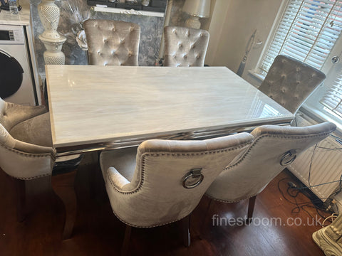 Cream Louis Dining Table With Champagne Isabelle Chairs