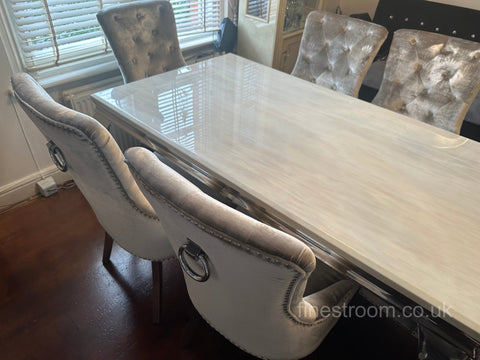 Cream Louis Dining Table With Champagne Isabelle Chairs