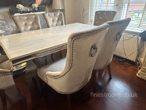Cream Louis Dining Table With Champagne Isabelle Chairs