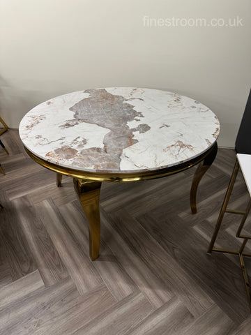 Pandora Gold Louis Round Dining Table With Chelmsford Gold Chairs