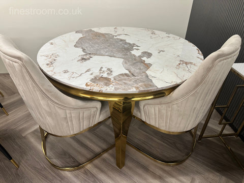 Pandora Gold Louis Round Dining Table With Chelmsford Gold Chairs