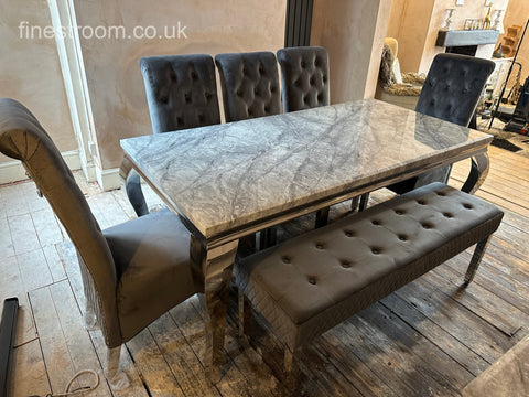 Grey Louis Chrome Dining Table With DG Sofia & Bench