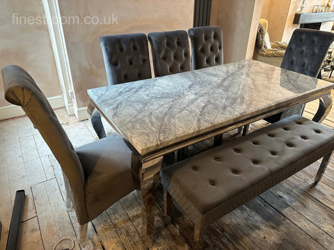 Grey Louis Chrome Dining Table With DG Sofia & Bench