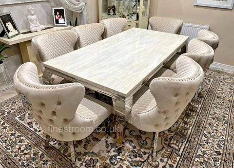 Cream Louis Chrome Dining Table with Mink Valentino Chairs