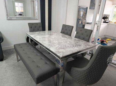 Light Grey Louis Dining Table With DG Leather Majestic Chairs & Bench