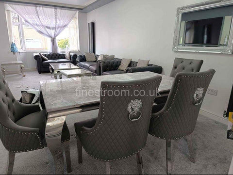 Light Grey Louis Dining Table With DG Leather Majestic Chairs & Bench