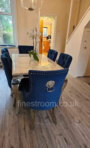 White Louis Dining Table With Navy Majestic Chairs