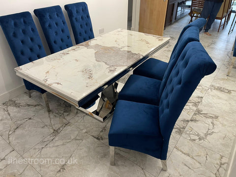 Pandora Venice Dining Table with Blue Sofia Chairs