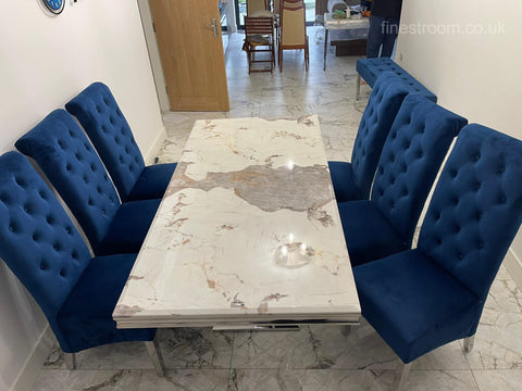 Pandora Venice Dining Table with Blue Sofia Chairs