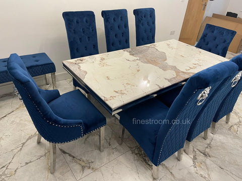 Pandora Venice Dining Table with Blue Sofia Chairs
