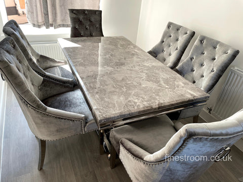 Grey Arial Dining Table With Silver Isabelle Chairs