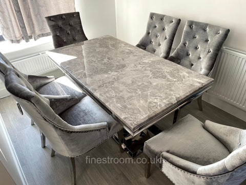 Grey Arial Dining Table with Silver Shimmer Isabelle Chairs