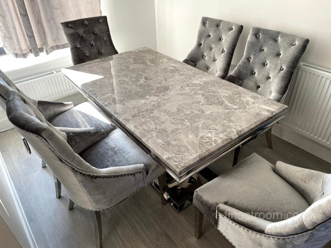 Grey Arial Dining Table With Silver Isabelle Chairs