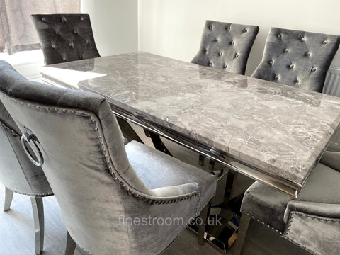 Grey Arial Dining Table with Silver Shimmer Isabelle Chairs