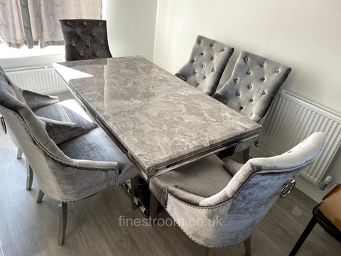 Grey Arial Dining Table with Silver Shimmer Isabelle Chairs