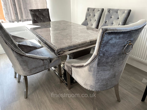 Grey Arial Dining Table with Silver Shimmer Isabelle Chairs