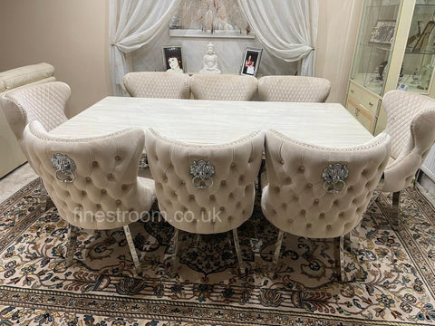 Cream Louis Chrome Dining Table with Mink Valentino Chairs