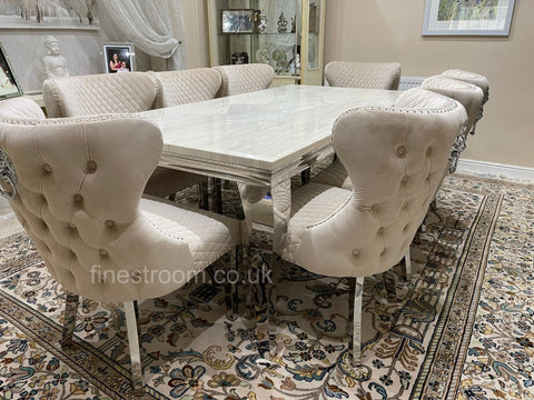 Cream Louis Chrome Dining Table with Mink Valentino Chairs