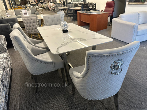 White Lucein Dining Table With Light Grey Majestic Chairs