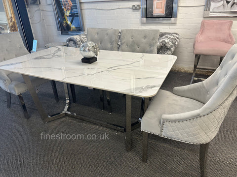 White Lucein Dining Table With Light Grey Majestic Chairs