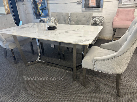 White Lucein Dining Table With Light Grey Majestic Chairs