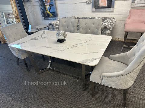 White Lucein Dining Table With Light Grey Majestic Chairs