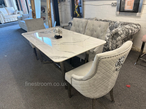 White Lucein Dining Table With Light Grey Majestic Chairs