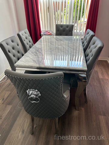 Grey Louis Dining Table With DG Leather Majestic Chairs