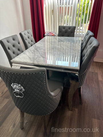 Grey Louis Dining Table With DG Leather Majestic Chairs