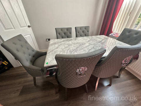 Grey Louis Dining Table With DG Leather Majestic Chairs