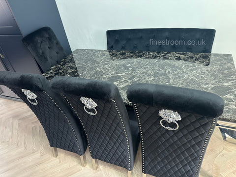 Black Louis Dining Table With Black Sofia Chairs & High Back Bench