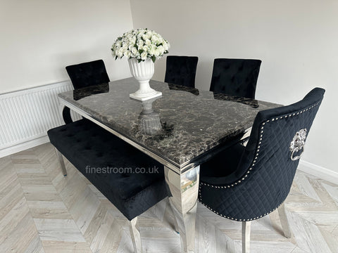 Black Louis Dining Table With Black Majestic Chairs & Bench