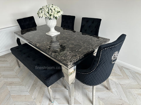 Black Louis Dining Table With Black Majestic Chairs & Bench