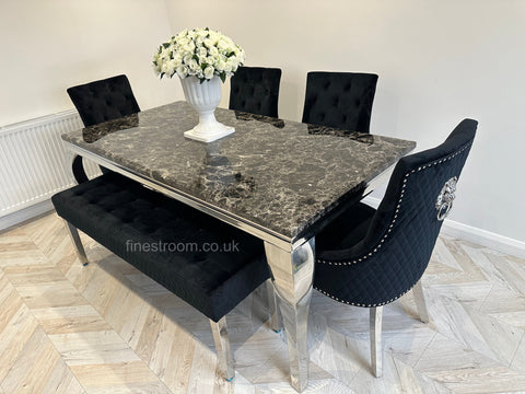 Black Louis Dining Table With Black Majestic Chairs & Bench